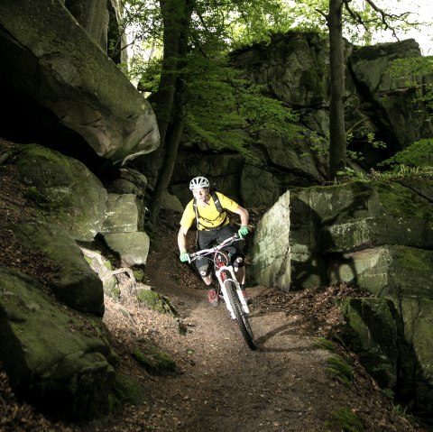 Mountainbiker im Felsenland Südeifel nahe der Teufelsschlucht , © Marcus Lutz