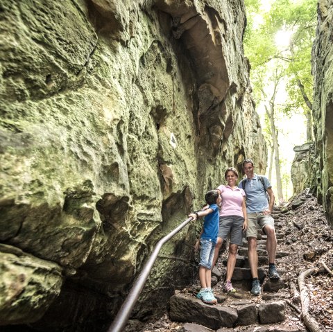 Hinunter in die Teufelsschlucht auf der Teuflischen Acht, © Felsenland Südeifel Tourismus GmbH